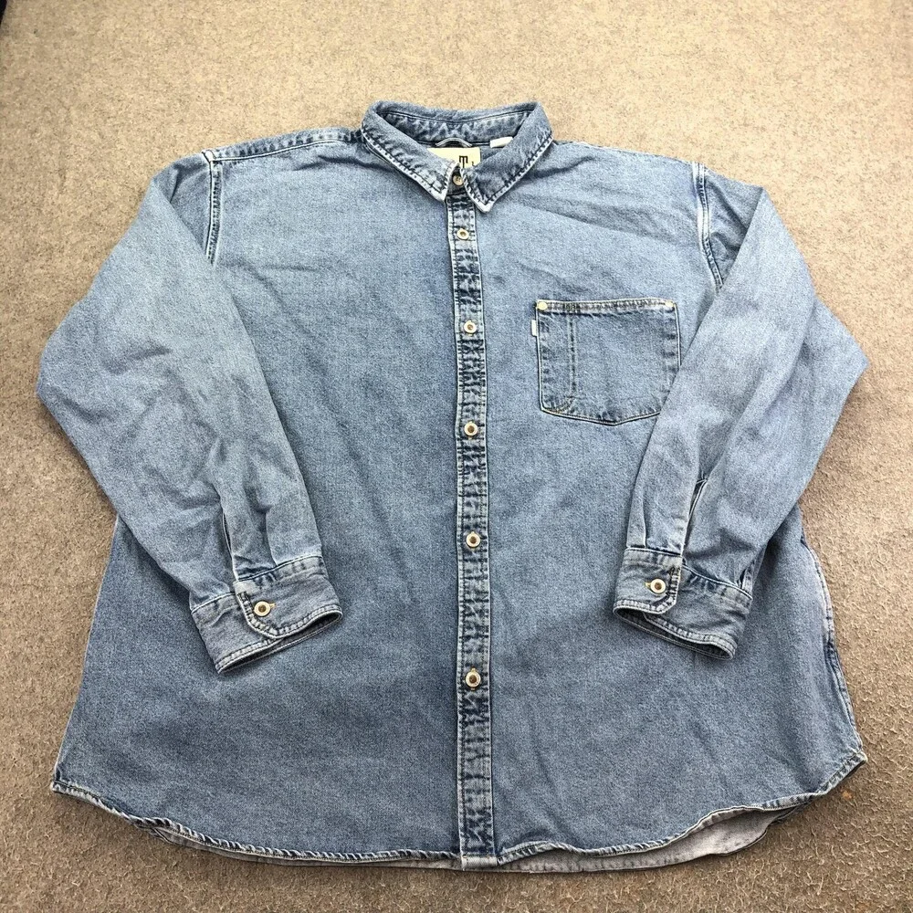 Vintage Levis SilverTab Shirt Mens XL Blue Denim Long Sleeve Button Up Oversized